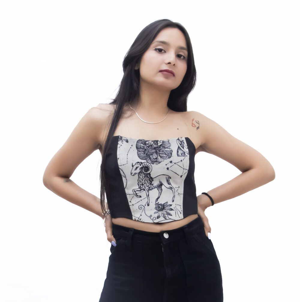 Black & White Off-Shoulder Corset Top