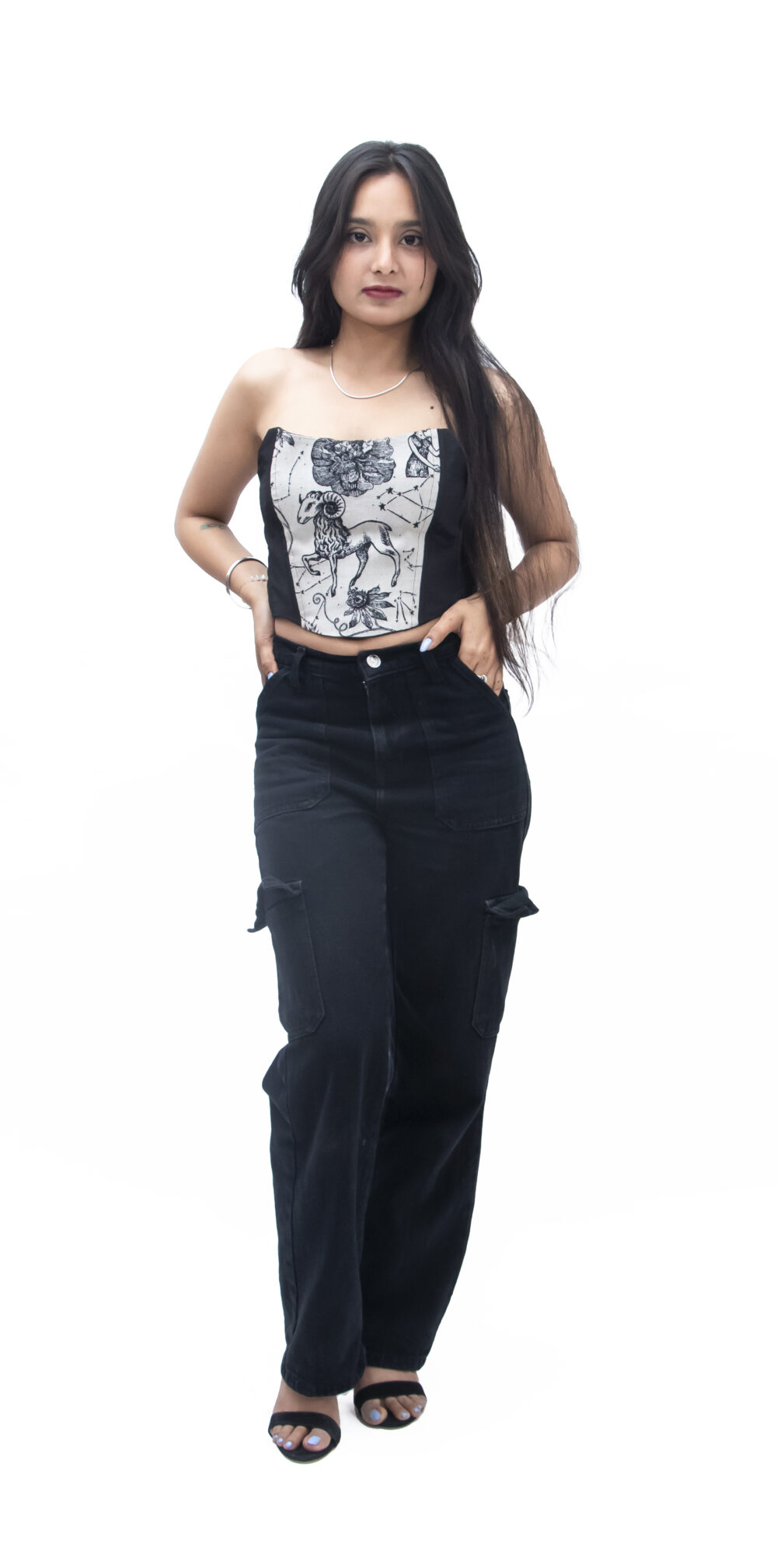 Black & White Off-Shoulder Corset Top - Image 2