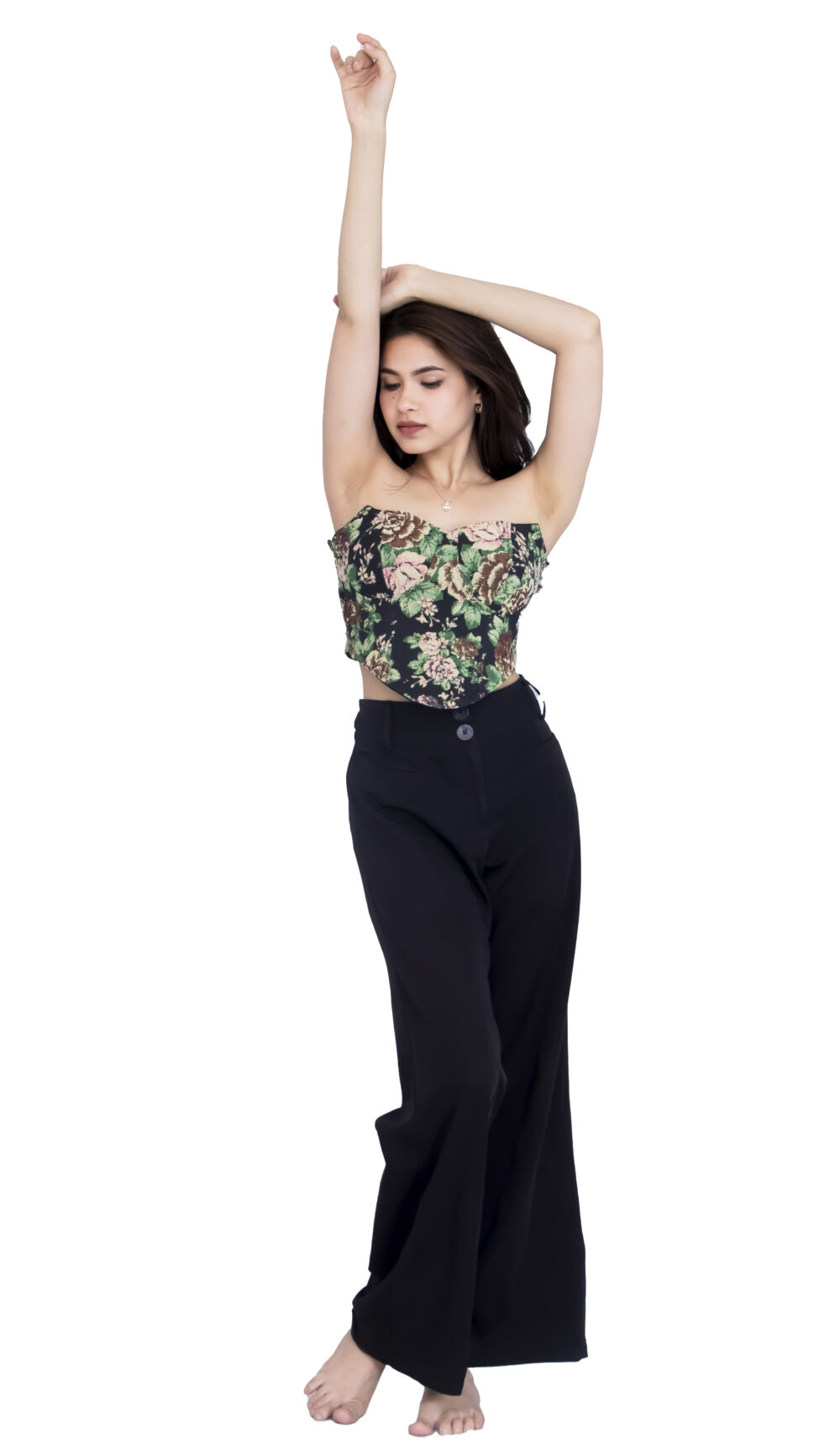 Black Floral Strapless Corset Top - Image 2