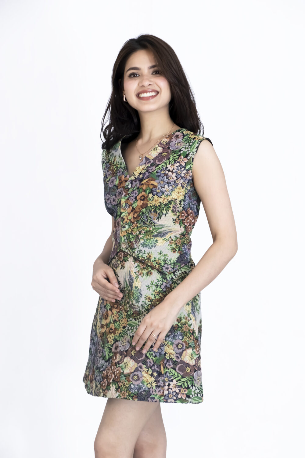 Women’s Floral V-Neck Waistcoat and Skirt Co-ord Set - Image 3