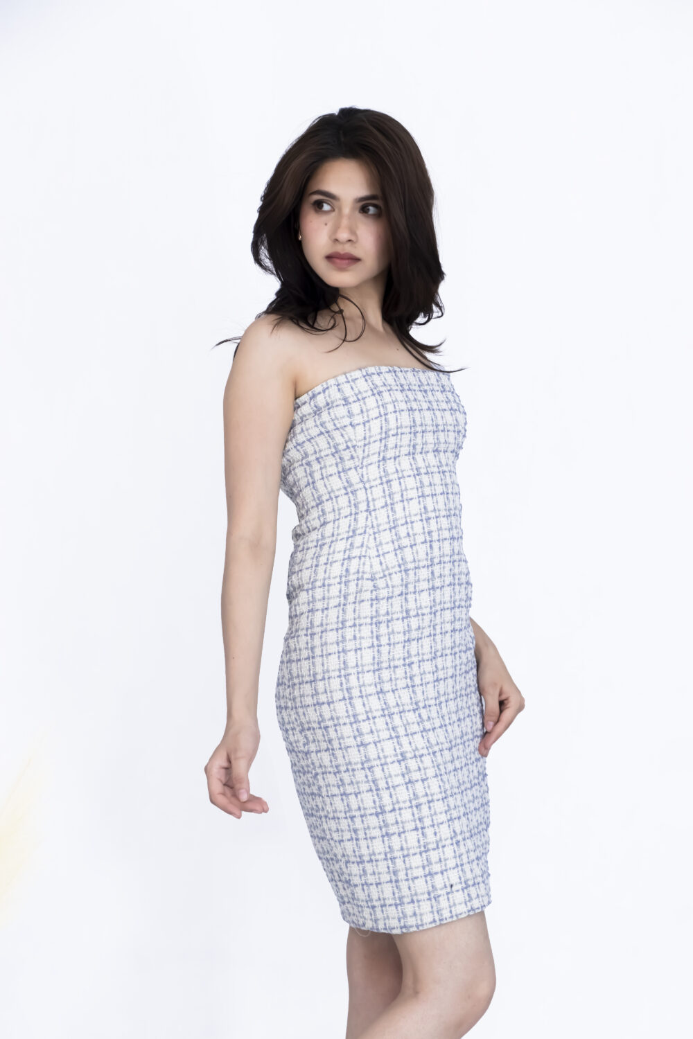 White Check Jacquard Dress