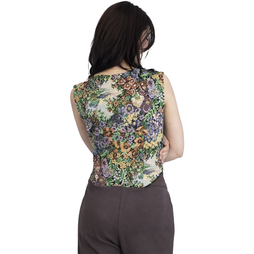 Floral V-Neck Textured Waistcoat Jacket - Image 5